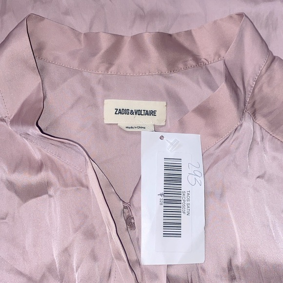 (A11) Zadig & Voltaire Taos Satin Tie Neck Blouse, Purple, Size Large, NWT - Picture 6 of 7